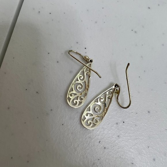 925 SU CH Earrings Gold Tone Swirl Teardrop Swirl Dangle Drop Dangle Boho Used, - Picture 4 of 8